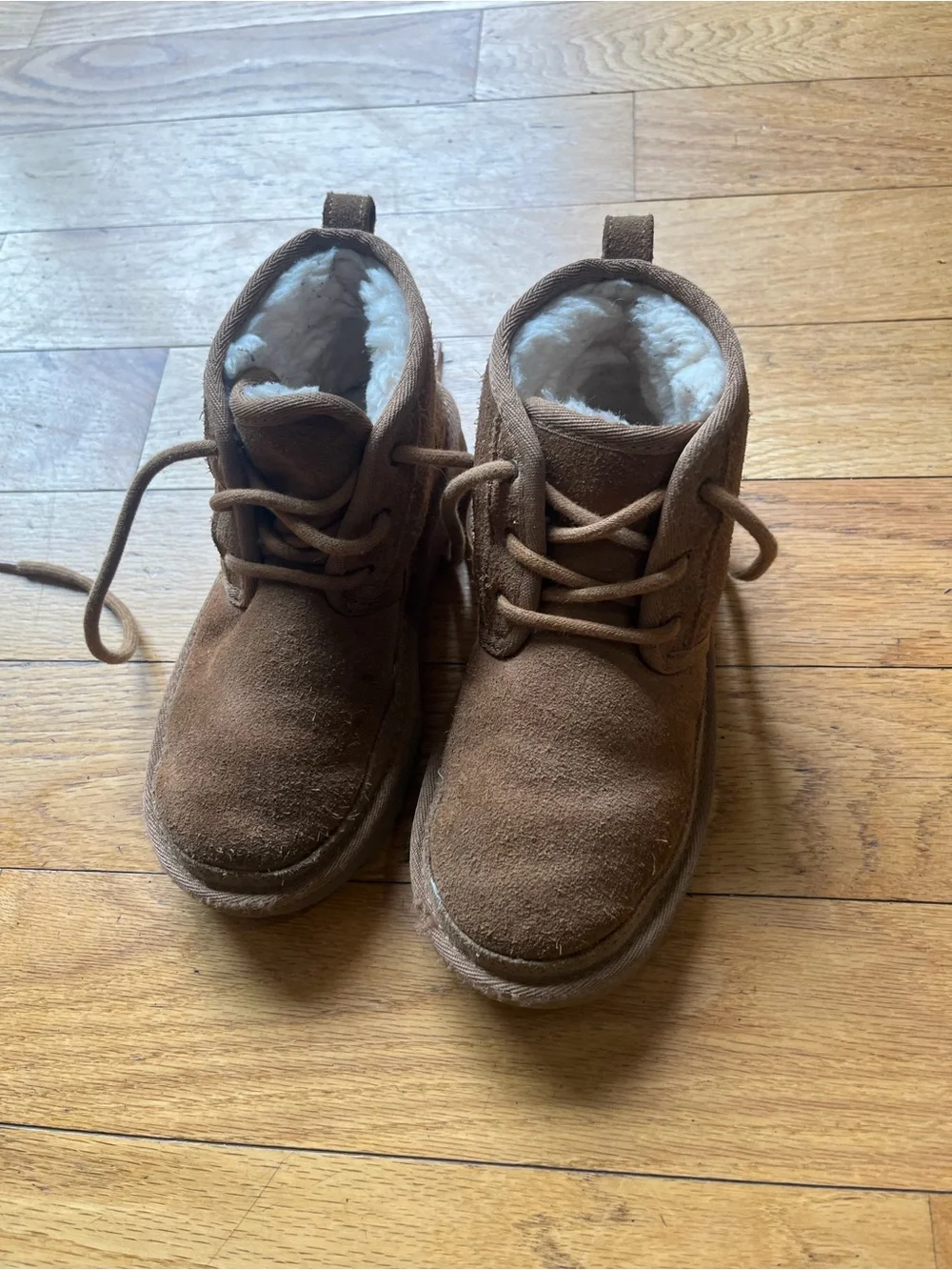UGG Kids Chestnut Brown Suede Shearling Lace-Up Boots